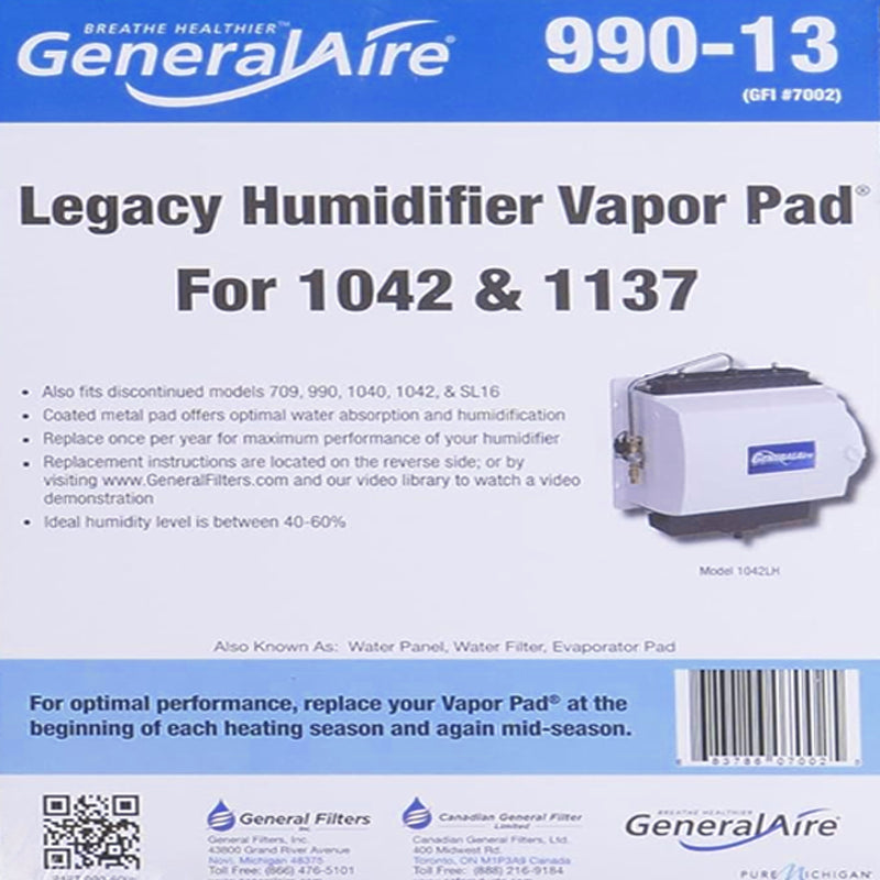 General Aire 990-13 Almohadilla de vapor humidificador Legacy para 1042 y 1137