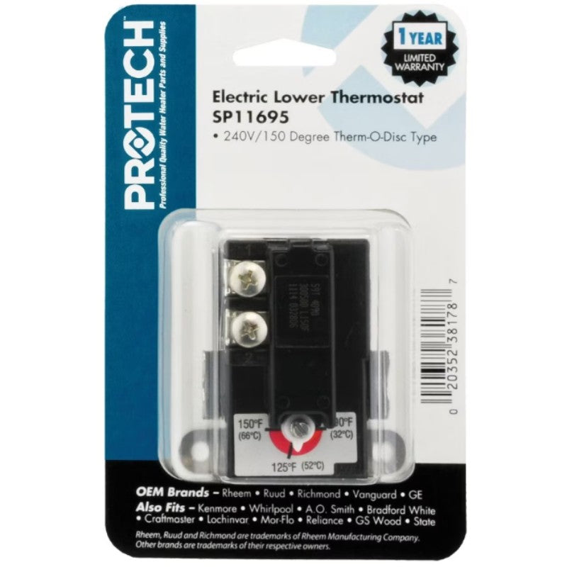 Termostato eléctrico Rheem SP11695, rango de 90 a 150 F, diferencial de 5 a 15