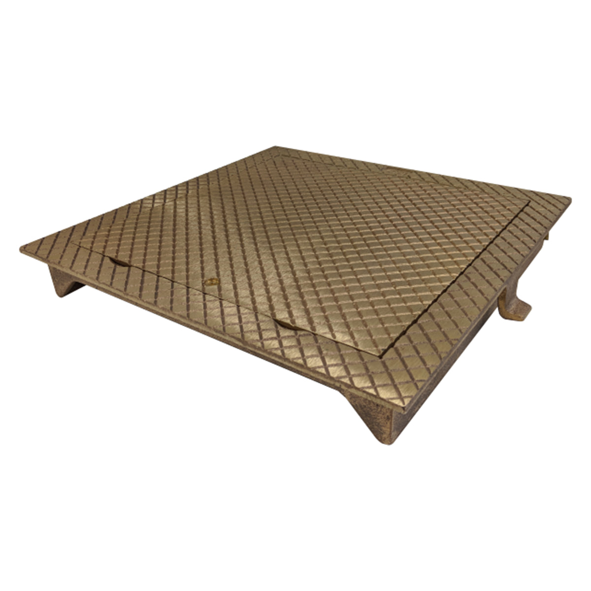 Zurn ZANB1461-12 12 x 12 inch nickel bronze square hinged floor access panel with scoriated cover and anchor lugs, angled view