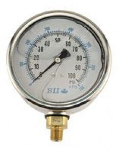 Boshart PG40-15-GNL PRESSURE GAUGE, NO LEAD 4"LIQ FIL, 1/4"LM, 0-15PSI