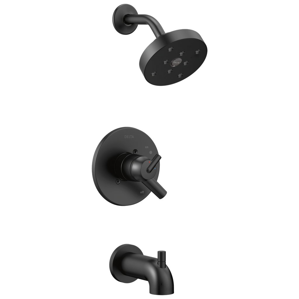 Delta T17459-Bl Matte Black Trinsic: Monitor 17 Series H2Okinetic Tub And Shower Trim Single Handle Lever