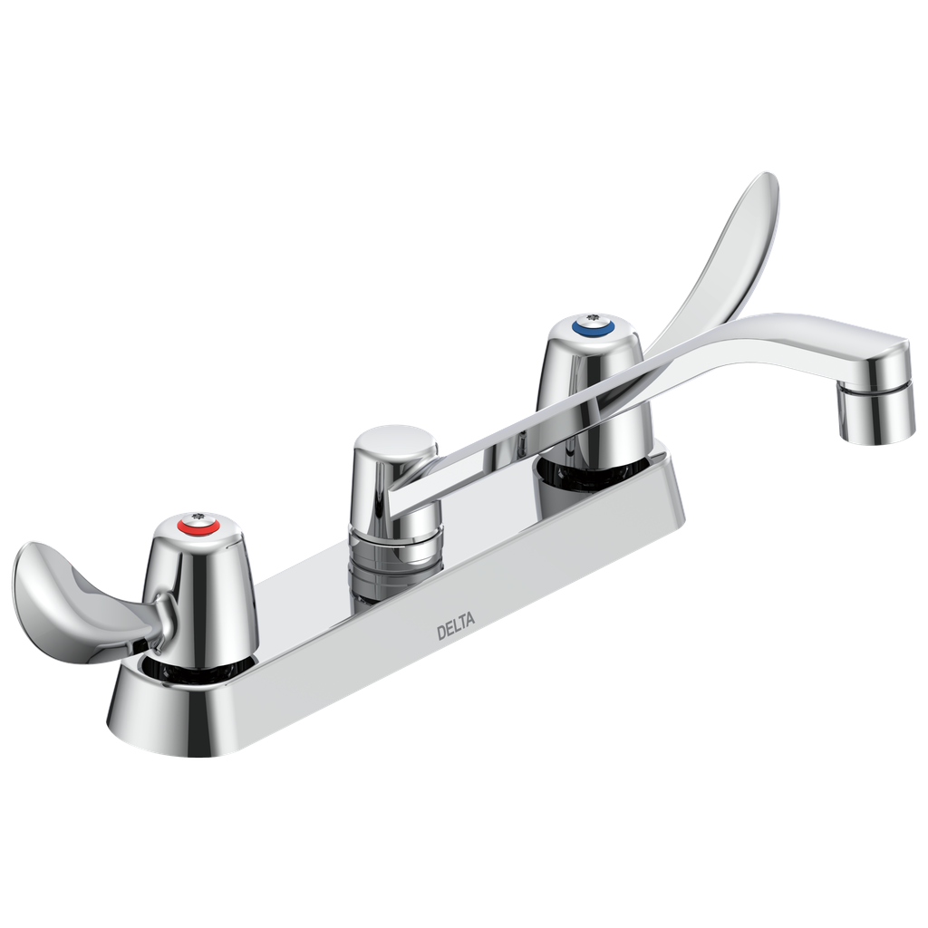 Delta 26C3142 Commercial Chrome 2-Handle 8" Cast Deck-Mount Sink Faucet W/4" Hooded Blade Handles