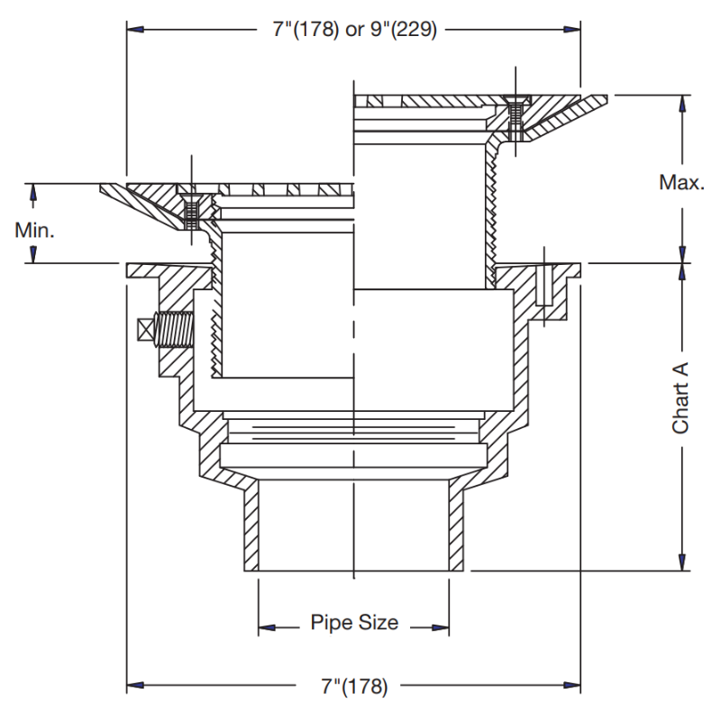 WATTS FD-200-FC7-7 Floor Drain with 7" Nickel Bronze Surface Membrane Clamp Strainer