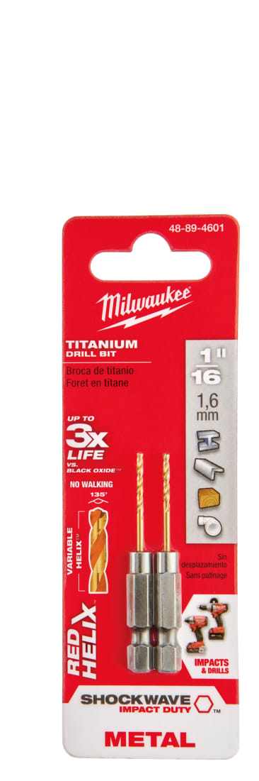 MILWAUKEE 48-89-4601 1/16IN TITANIUM SHOCKWAVE 2PK