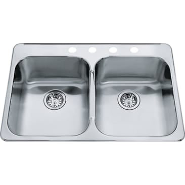 Kindred KIL QDL2031-7-4 DOUBLE BOWL 4-HOLE SS SINK