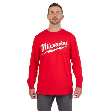 MILWAUKEE 608R-L LRG HEAVY DUTY LOGO LONG SLV T-SHIRT RED