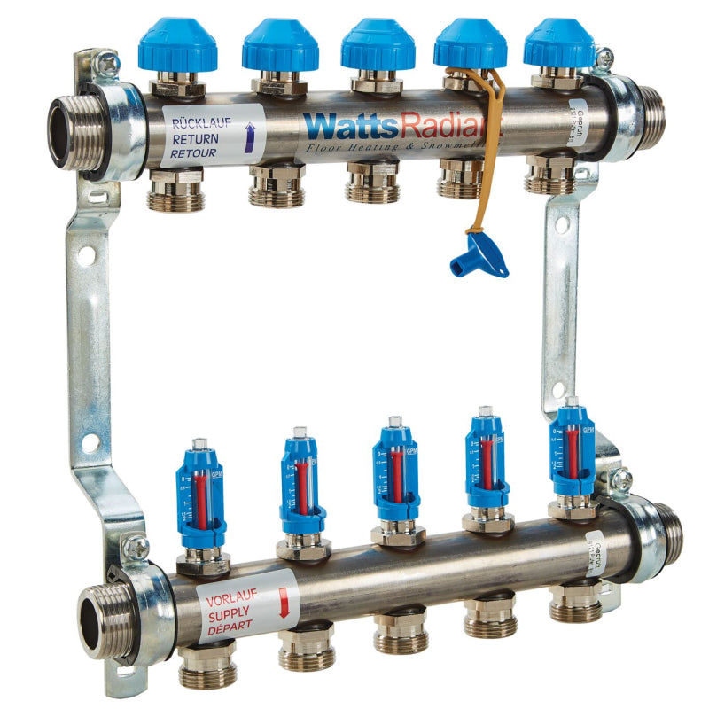 Watts D3803005SS Hydronic Manifold - 1 Inch 5 Branch - Stainless Steel (M-5)