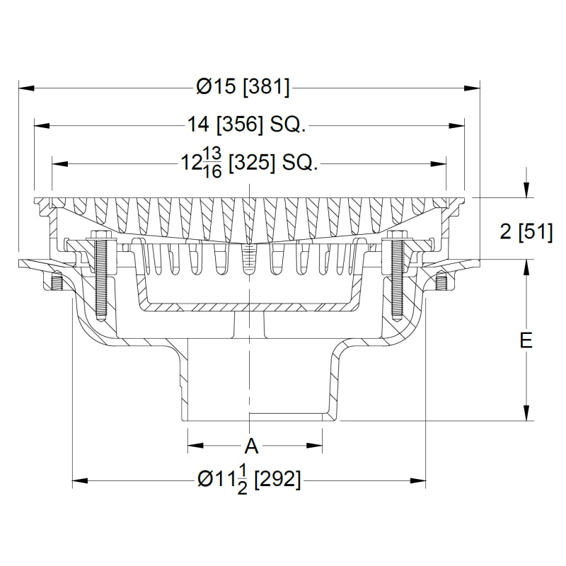 Zurn Z150 - 14" Square Top Promenade Deck Drain IMG 2