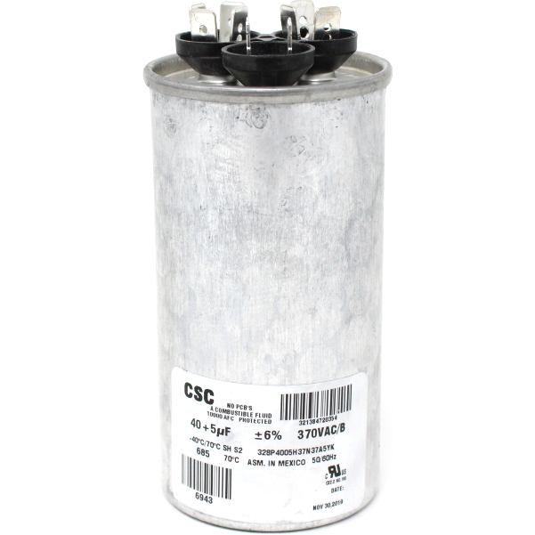 Luxaire 02425893700 Round Dual Run Capacitor, 40/5MFD, 370V
