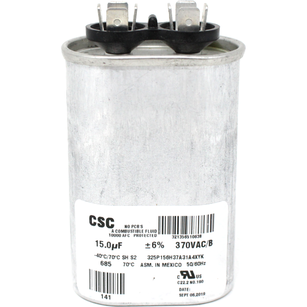 Luxaire 02425900000 Oval Single Run Capacitor, 15MFD, 370V
