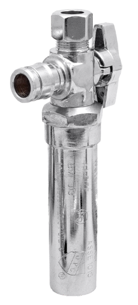 BMI 31249 1/2"PEX x 3/8"OD Angle Stop - Chrome Plated Valve - Hammer Arrester - 1/4 Turn - Lead Free 