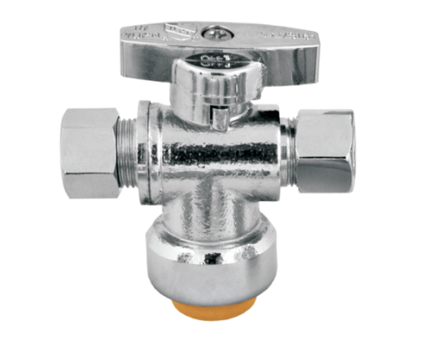 BMI 38919 1/2"P.F x 3/8"OD Dual Port Angle Stop - Chrome Plated Valve - 1/4 Turn - Lead Free (Package Quantities)
