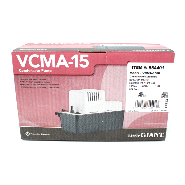 Little Giant 554401 VCMA-15UL 115V 1/50 HP Condensate Removal Pump Little Giant 554401 VCMA-15UL 115V 1/50 HP Condensate Removal Pump