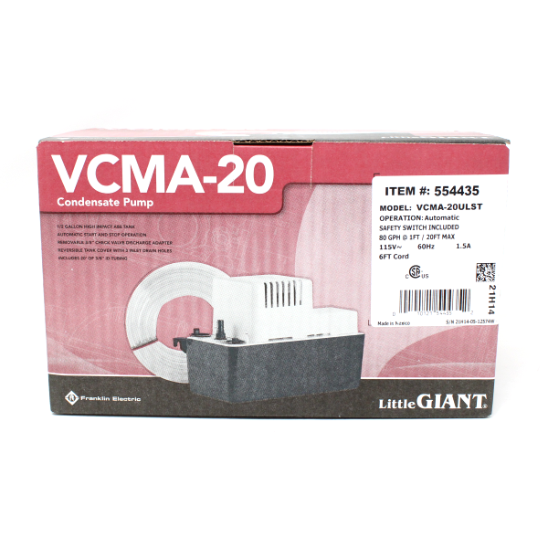 Little Giant 554435 VCMA-20ULST 115V 1/30 HP Condensate Removal Pump