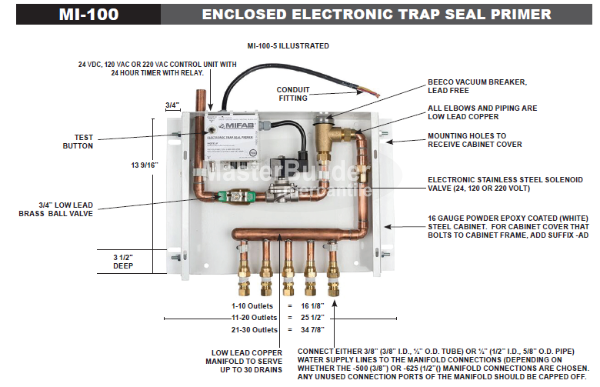 MIFAB MI-100-20 Enclosed Electronic Trap Seal Primer, 16-20