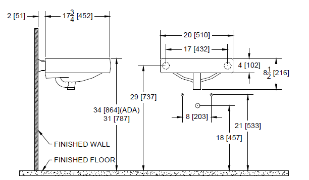 Zurn Z5314 Series 20” x 18” Wall Hung Lavatory w/ 4" Center Faucet Holes