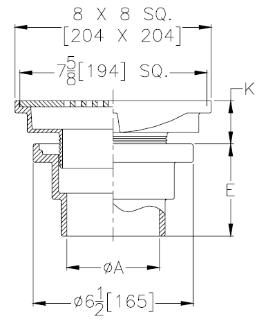 Zurn ZX211-8Y-P Non-Membrane Floor Drain w/ Heavy-Duty 8" Square Cast Iron Strainer