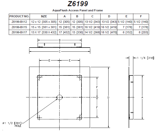 Zurn Z6199-BX12 AquaFlush 12" x 12" Access Panel and Frame for Manual Concealed Flush Valves