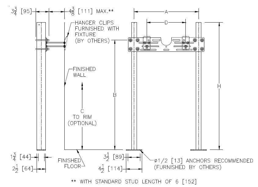 Zurn Z1221 Sistema de soporte para urinario de pared con placa de soporte superior (portador) 