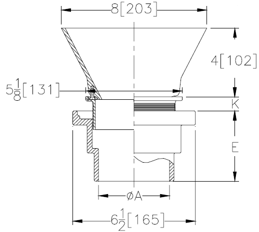 Zurn ZN211-BF-P Non-Membrane Funnel Floor Drain w/ Medium Duty Round Nickel Bronze Strainer and 3-1/2" x 9" Oval Funnel