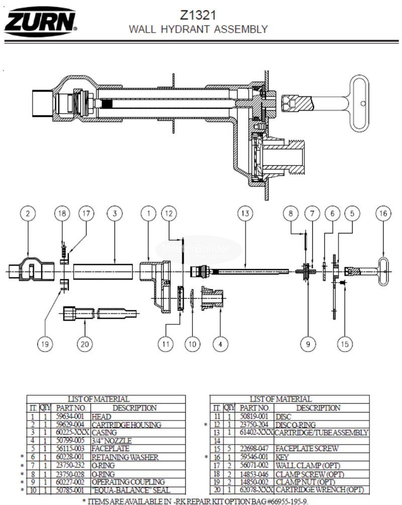 Zurn HYD-RK-Z1320/21-CDISC Z1320-21-30-33 Hydrant Parts Repair Kit 66955-195-9