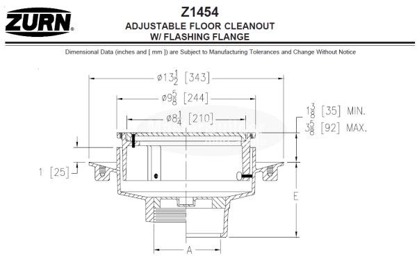 Zurn Z1454 Adjustable Floor Cleanout with Flashing Flange