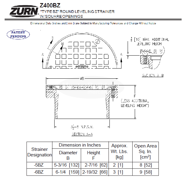 Zurn ZN400-6BZ 6" Round Nickel Bronze Leveling Floor Drain Strainer