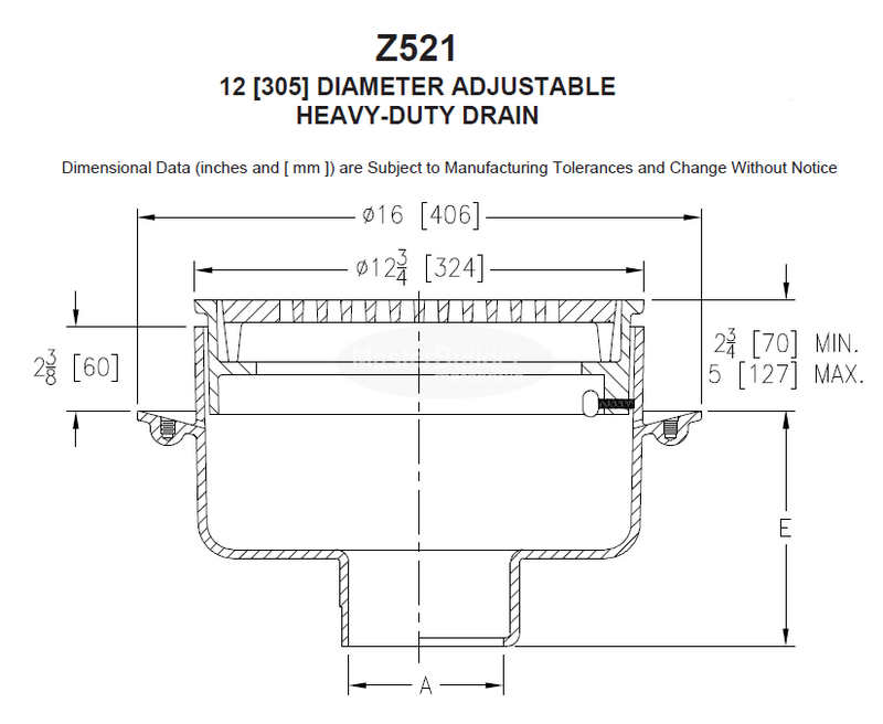 Zurn Z521 / ZB521 / ZN521 12" [305mm] Adjustable Heavy-Duty Area Drain