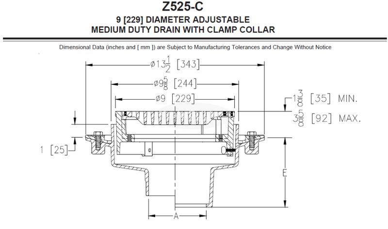 Zurn Z525 9" Diameter Adjustable Medium-Duty Drain