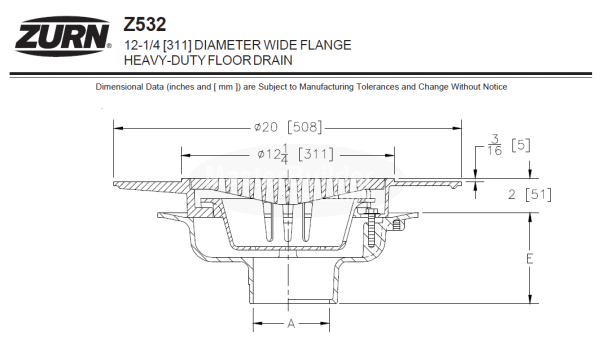 Zurn Z532 12" Wide Flange Heavy-Duty Floor Drain w/ Latex Troweling Flange