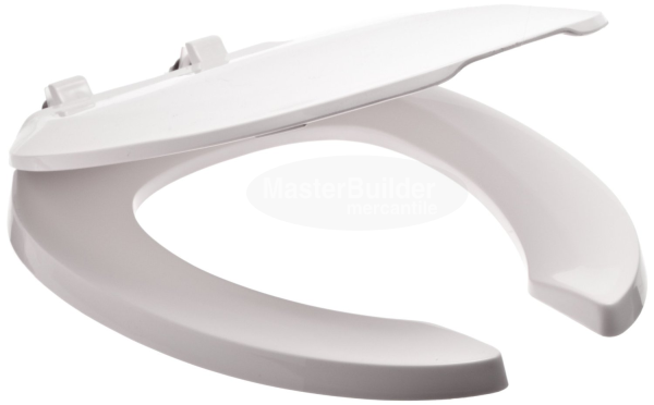 Zurn Z5957SS-AM-EL Elongated Standard White Open Front Toilet Seat With Cover and Anti-Microbial Protection