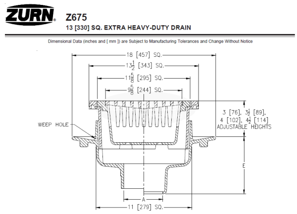 Zurn Z675 13" Extra-Heavy-Duty Drain w/ Suspended Sediment Bucket