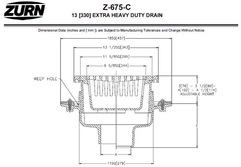 Zurn Z675-C 13" Extra-Heavy-Duty Drain w/ Suspended Sediment Bucket and -C Clamp Collar