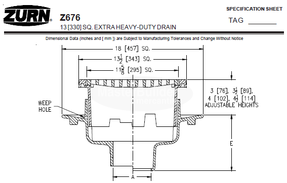 Zurn Z676 13" Vertically Adjustable Extra-Heavy-Duty Drain
