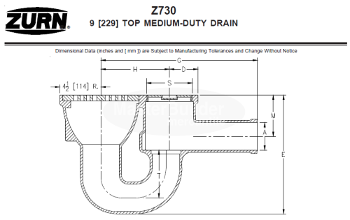 Zurn Z730 9" Medium-Duty Top Drain w/ Integral Double Wall Trap, Side Outlet, Bronze Cleanout