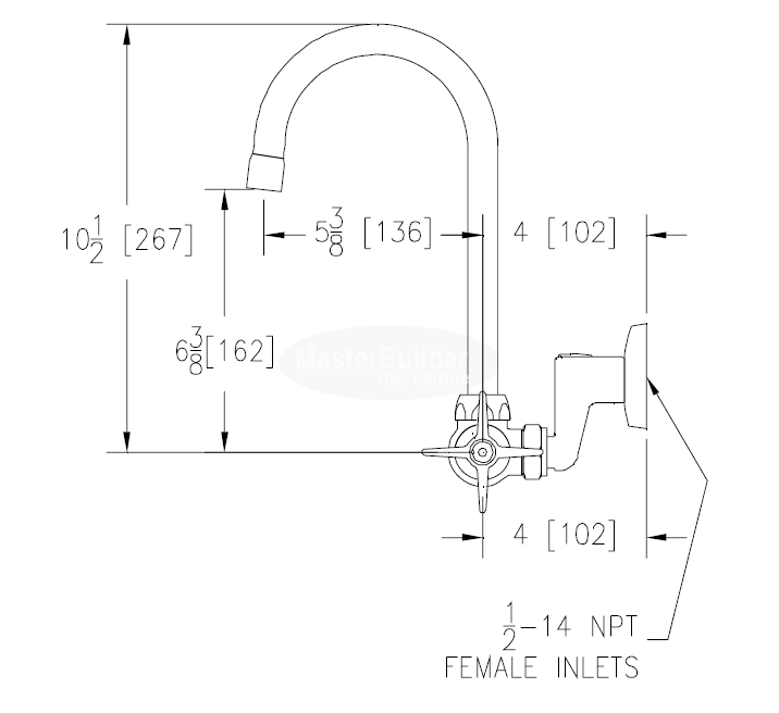 Zurn Z841B2-XL Service Sink Faucet w/ 5-3/8" Gooseneck and Four Arm Handles