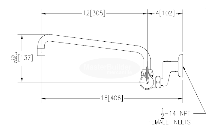 Zurn Z841H3-XL Service Sink Faucet w/ 12" Tubular Spout and Dome Lever Handles