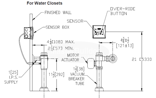 Zurn ZEMS6200-WS1 1.6 GPF Sensor Operated Hardwired Flush Valve for Water Closets